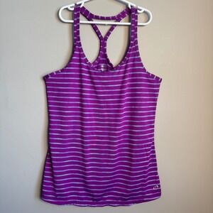 Spalding Athletic Tank‎ Top Purple Stripe Racerback Women's M Activewear Gym
